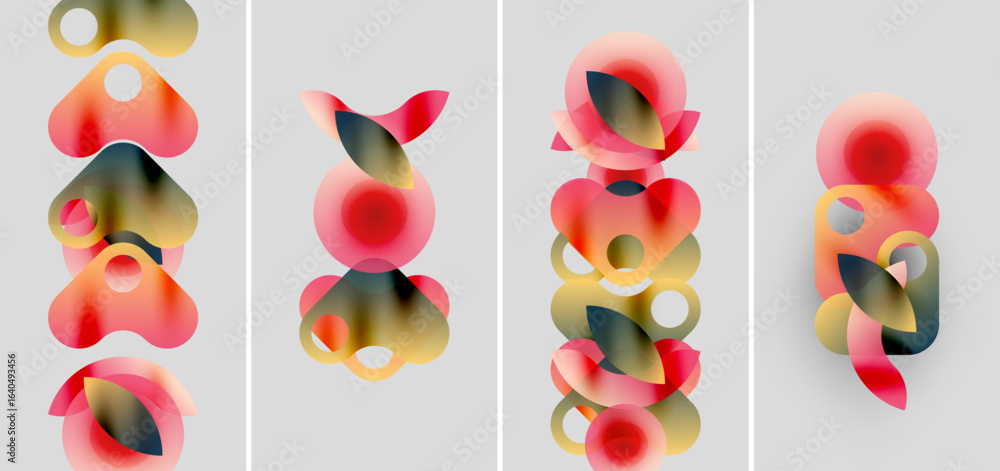 Poster abstract composition featuring overlapping circular shapes. warm color palette dominates, creating s