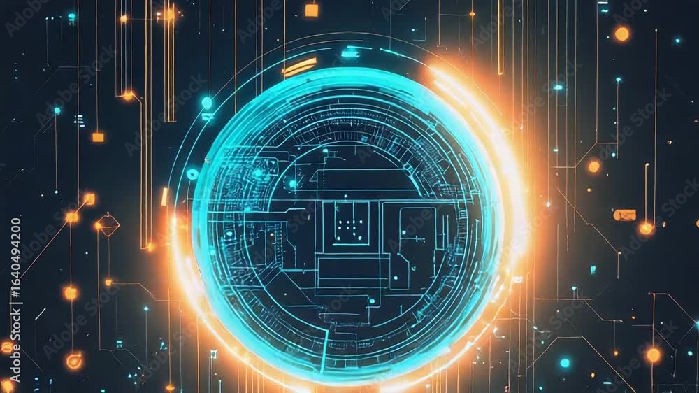 Poster futuristic server core processing data in cyberspace