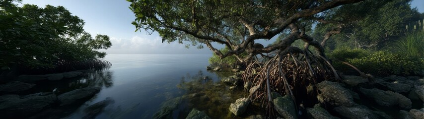 Serene nature landscape coastal hdr panorama