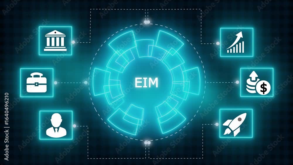 Poster eim enterprise information management system. neon line motion graphics design 3d motion background 