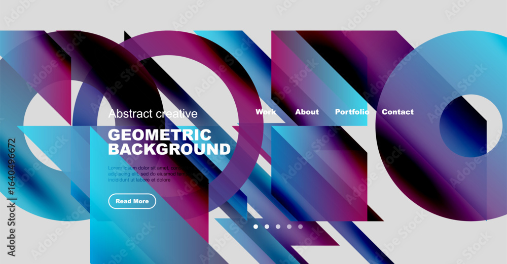Poster abstract geometric design. vibrant colors blend, creating dynamic website header. text overlays invi