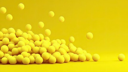 Pile of yellow spheres falling