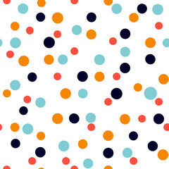 Abstract geometric seamless pattern Retro style Colorful mixed circles, polka dots, confetti on white background