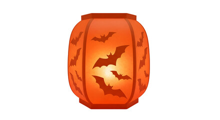 Fototapeta premium Spooky glowing orange Halloween lantern with bat cutouts creates festive holiday atmosphere and eerie ambiance for parties