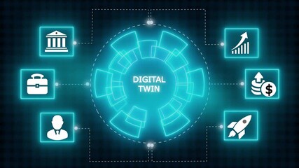 Digital twin industrial technology and manufacturing automation technology. Glowing Neon line Motion graphics 4k - Powered by Adobe