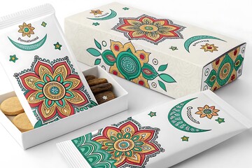 Fototapeta premium Decorated cookie boxes with floral and moon art