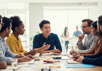 Diverse group of professionals collaborating around a conference table