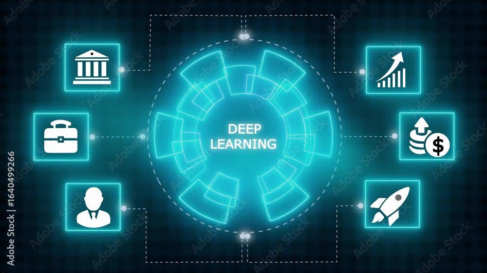 Poster deep learning artificial intelligence neural network. technology, internet and network concept. glow