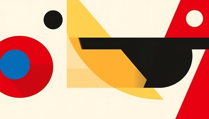 Bauhaus Geometric Abstract in Beige & Red 02