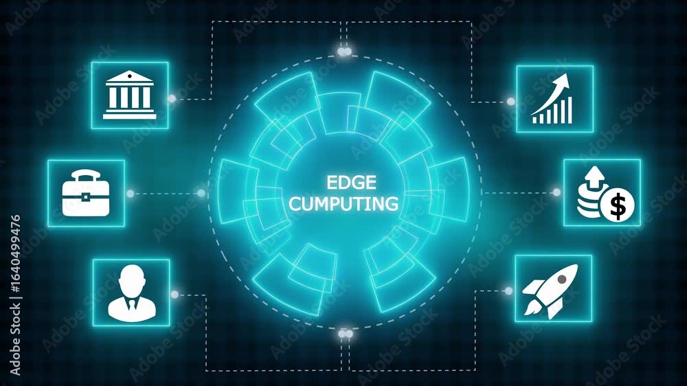 Poster edge computing modern it technology on virtual screen. business,interface on transparent screen over