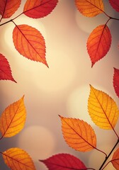Fototapeta premium Autumn Orange Red Leaves Falling on Blurred Background in Natural Light