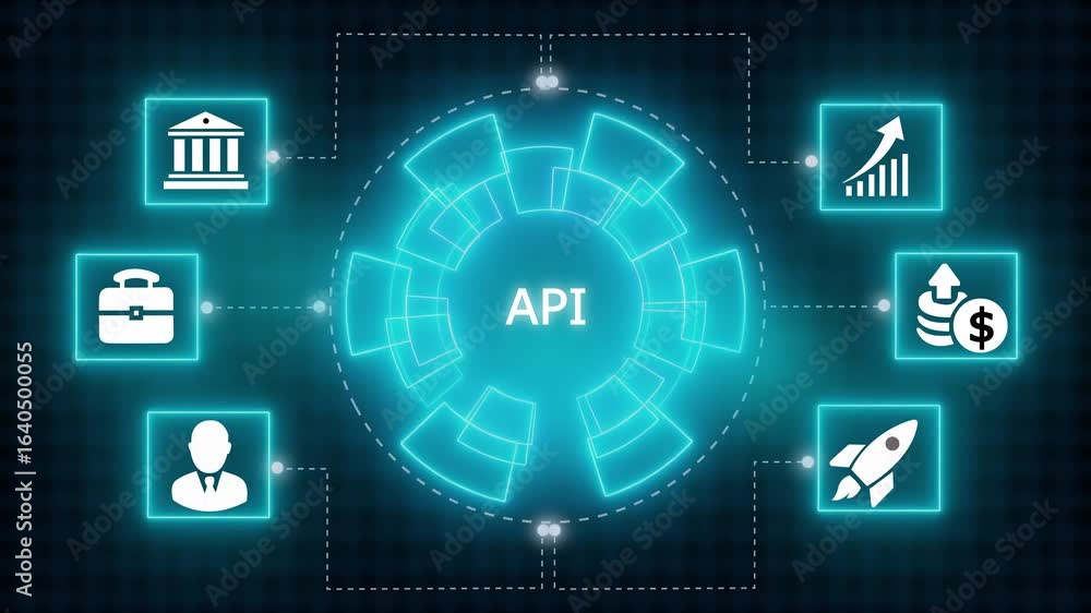 Poster api - application programming interface. software development tool. business, modern technology, int
