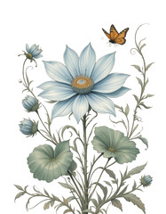Bouquet of spring flowers with a floral pattern, a vintage illustration of a pink blossom, and an abstract floral design with leaves, perfect for a decorative summer wallpaper
