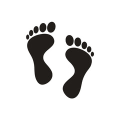Isolated illustration of black pictogram footprint, foot print, trace bare feet on ground, step, steps, for nature, adventure, sports graphic template
