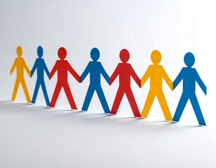 Colorful paper chain figures holding hands