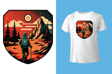 Hiking T-shirt design Vector Graphics. adventure mountain outdoor hiking custom t shirt design, outdoor adventure, Mountain illustration, Vector graphic, Outdoor Adventure Inspiring Motivation Quote.