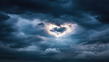 Obraz premium Dramatic clouds with a heart-shaped light