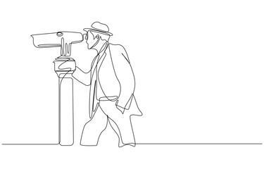 Continuous one line drawing businessman telescope or binocular to search for business visionary