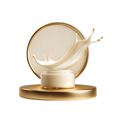 Luxurious Cream Jar with Milk Splash: Premium Skincare Product Display