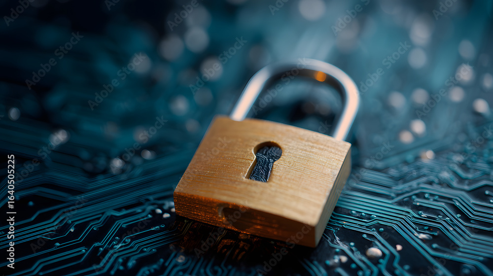 Poster a padlock representing cyber security and data protection, symbolising safe and secure digital envir