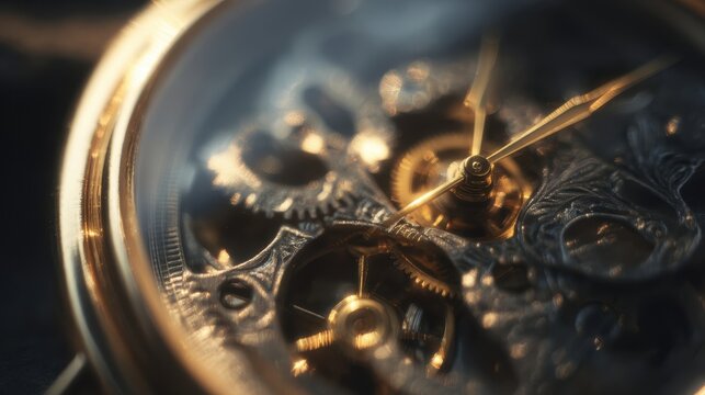 Close-up view of intricate watch mechanism.