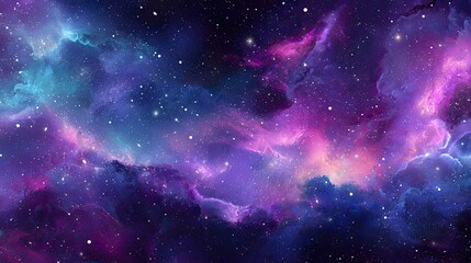 Naklejka premium Cosmic nebula, swirling hues of space, scattered stars