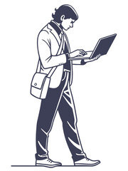 Minimalist Flat Vector Silhouette of Businessperson with Laptop – Professional Digital Work Icon