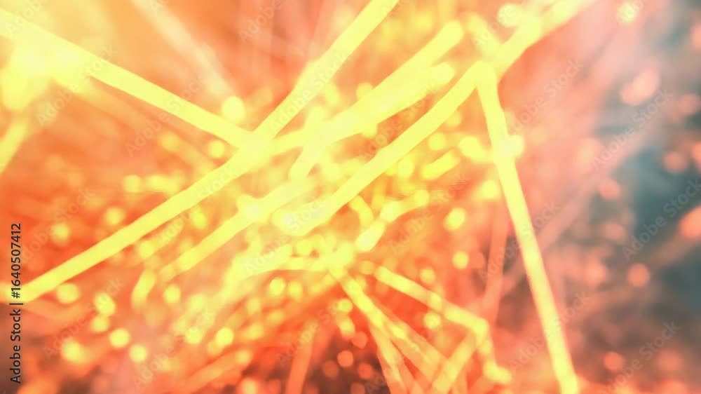 Poster bright orange energy bursting and creating lines and particles in deep space
