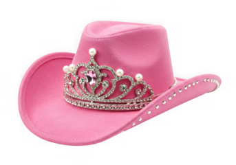 Pink cowboy hat with tiara isolated on transparent background