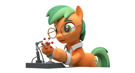 Cartoon pony working with technology