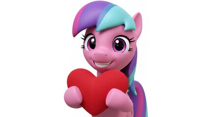Cheerful pony holding heart