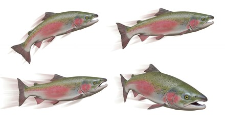 Four salmon fish isolated on white background