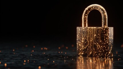 Bright Digital Padlock with Sparkling Lights in Dark Background Representing Cybersecurity and Data Protection Concepts