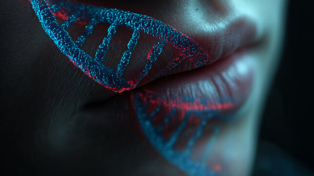DNA Genetics Lips Portrait Close-Up Technology Science Bioluminescence Innovation Beauty Molecular Pattern Digital Art Healthcare Abstract Model Data Bioinformatics Enhanced