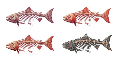 Salmon skeletons illustrations for education