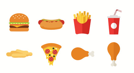 Fast Food Icons: Burger, Pizza, Fries, and Soda