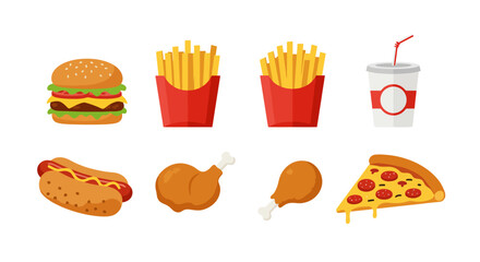 Fast Food Icons: Burger, Fries, Soda, Hotdog, Chicken, Pizza