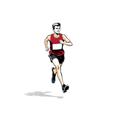 Fototapeta premium A man is running on a track