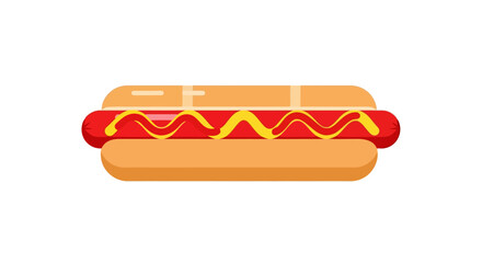 Mustard Drizzled Hot Dog, Cartoon Flat Design