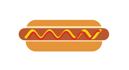 Hot Dog Icon with Mustard and Ketchup, Flat Vector