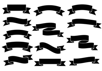 Collection of black ribbon banners and labels isolated on a white background, perfect for titles and design elements