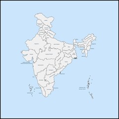 Map of India showing all states and union territories with their boundaries and names.