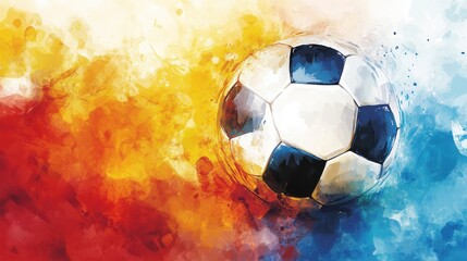 Soccer ball in motion against abstract vibrant background