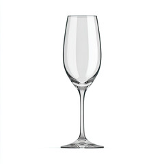 Empty clear wine glass with long stem on white
