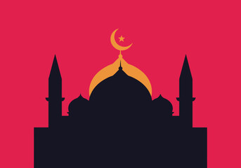 Vector art of mosque silhouette with moon and star for ramadan kareem celebration