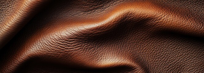 Close-up view of a piece of natural brown leather displaying its rich texture and unique pattern