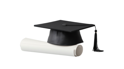 A graduation cap rests on a rolled diploma, symbolizing achievement and success in education.