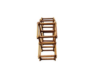 The white background in the picture is a wine rack made of brown wood. It is open and airy. It is...