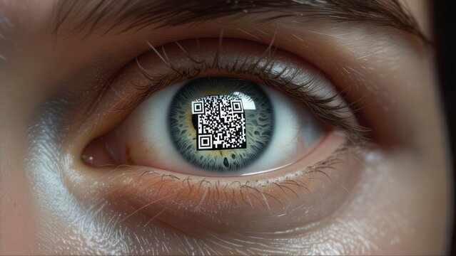 Close-up eye with QR code