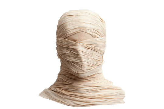 A unique representation of anonymity and identity using bandages, showcasing the relationship between the visible and invisible self.